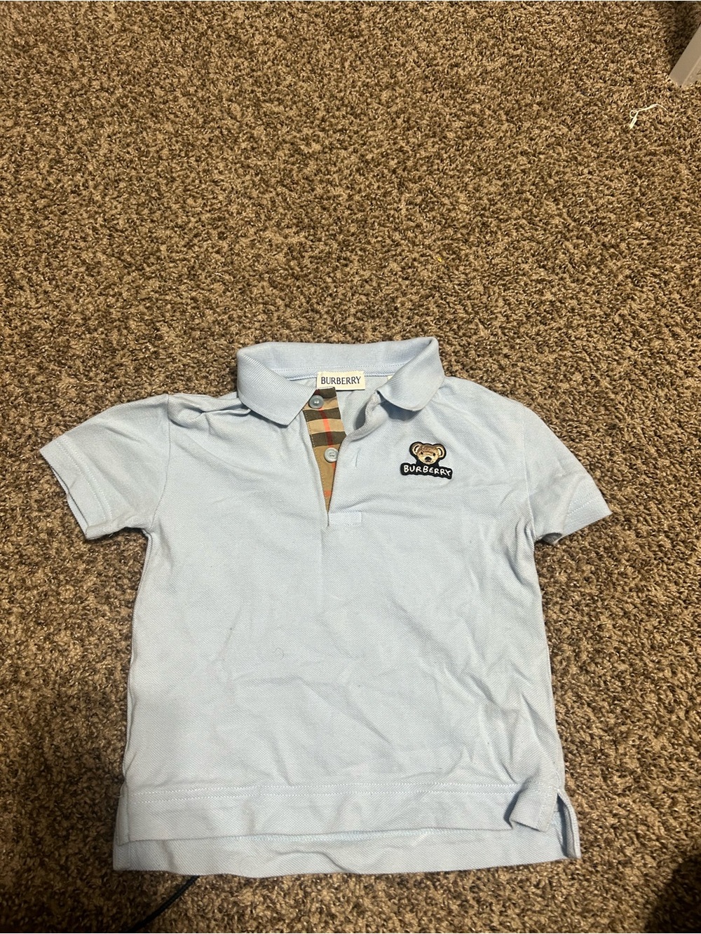 Burberry Light Blue Boys' Polo with Icon Bear Patch